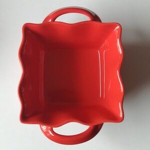 Cordon Bleu Stoneware Bakeware Dish Vibrant Red Scalloped Ceramic